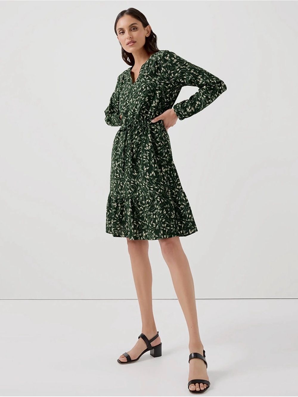 PACT Organic Cafe Crepe Tiered Dress Women’s XL Green Cotton Pockets Tie Waist